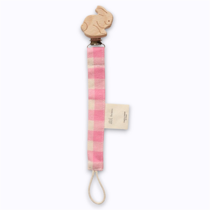 Attache tétine vichy lapin rose - Le Petit Souk