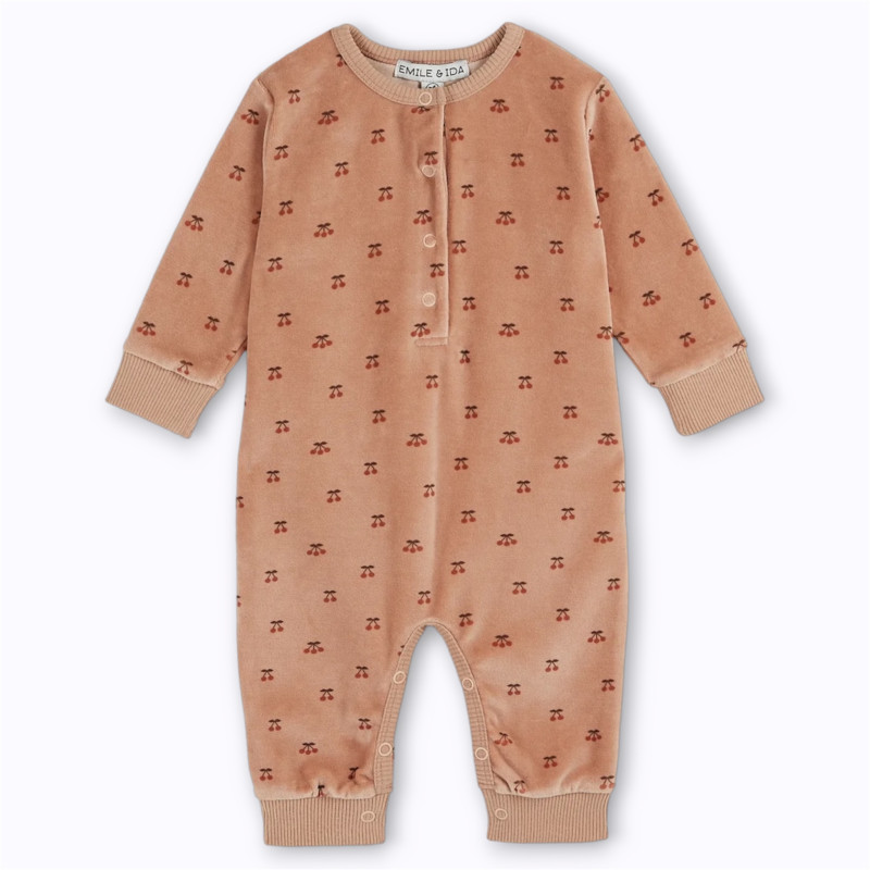 Combinaison velours motif cerise poudré