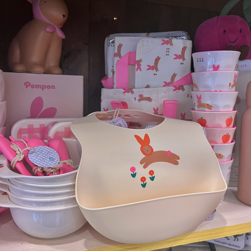 Bavoir en silicone lapin rose