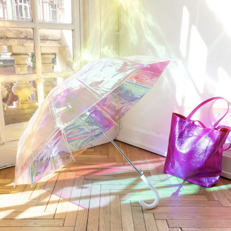 Parapluie adulte transparent à reflets irisés - Le Petit Souk