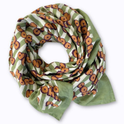 Big Foulard Latika Pop Corn Olive Apaches coton bio imprimé artisanal