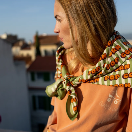 Big Foulard Latika Pop Corn Olive Apaches coton bio imprimé artisanal