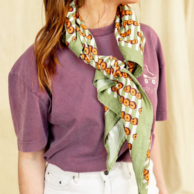 Big Foulard Latika Pop Corn Olive Apaches coton bio imprimé artisanal
