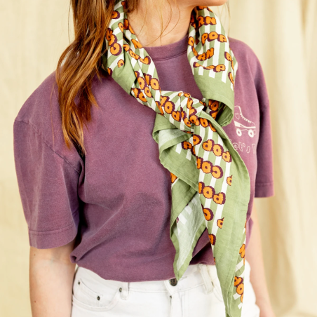 Big Foulard Latika Pop Corn Olive Apaches coton bio imprimé artisanal