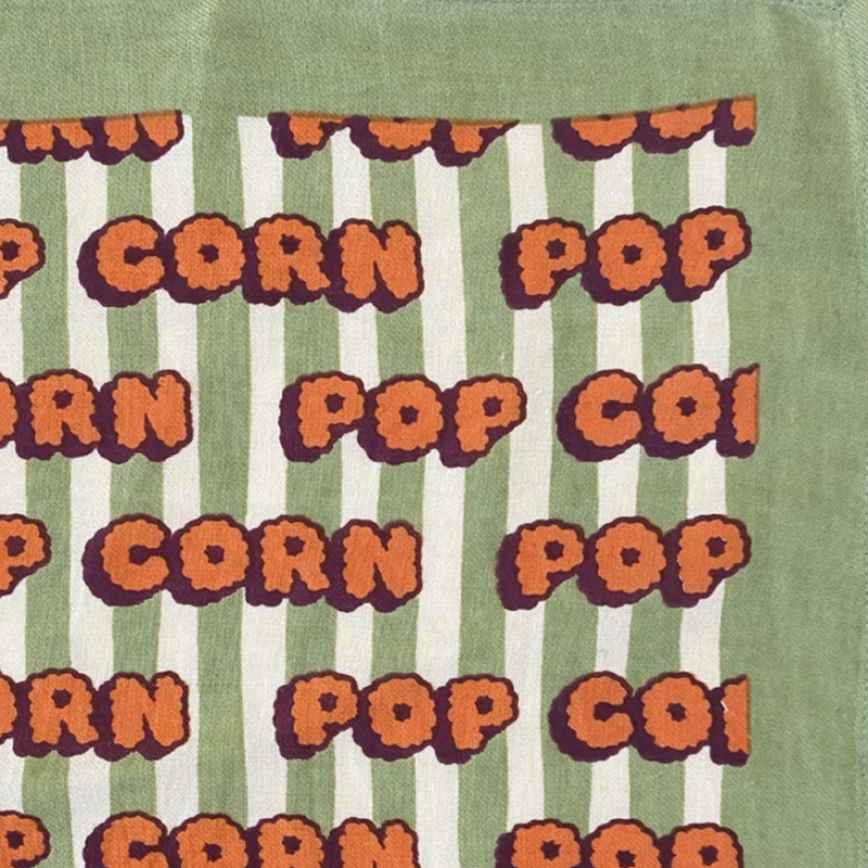 Big Foulard Latika Pop Corn Olive Apaches coton bio imprimé artisanal