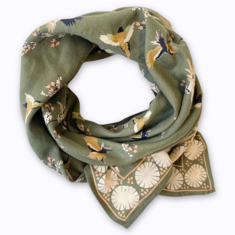 Big Foulard Latika Cerisier Apaches coton bio imprimé floral artisanal