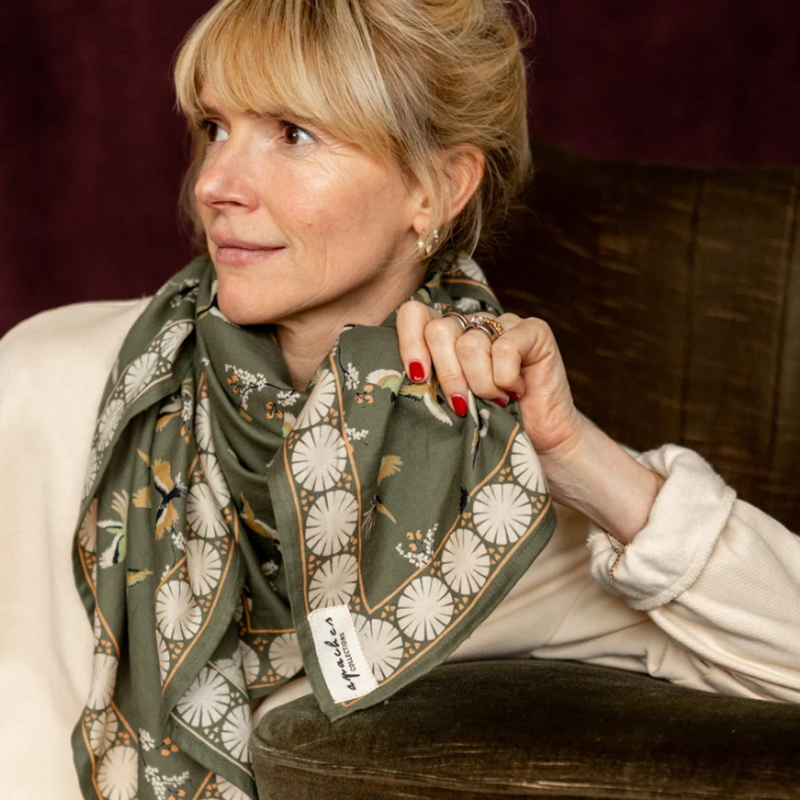 Big Foulard Latika Cerisier Apaches coton bio imprimé floral artisanal