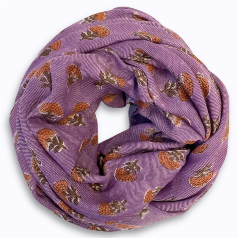 Foulard en laine Anisha Florets Apaches imprimé floral purple artisanal