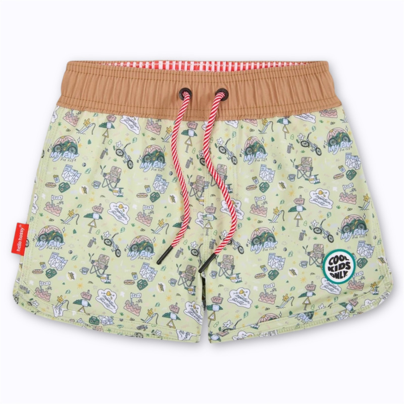 Short de bain Mountain Ride Hello Hossy vert anti-UV pour enfants