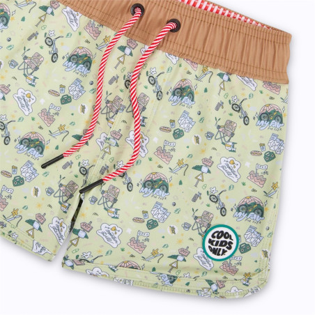 Short de bain Mountain Ride Hello Hossy vert anti-UV pour enfants