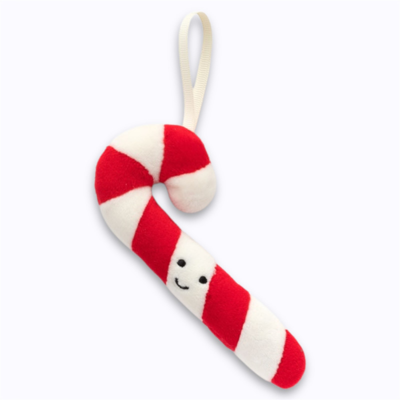 Peluche à accrocher sucre d’orge Jellycat rouge et blanche avec boucle dorée