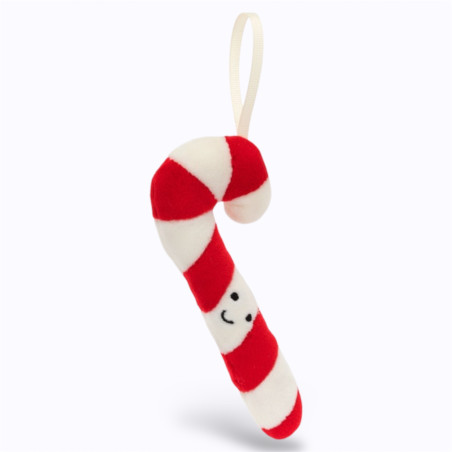 Peluche à accrocher sucre d’orge Jellycat rouge et blanche avec boucle dorée