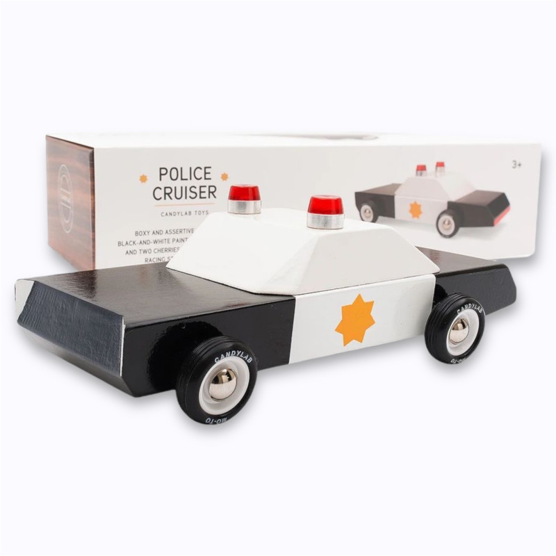 Police Cruiser en bois Candylab voiture rétro noire et blanche