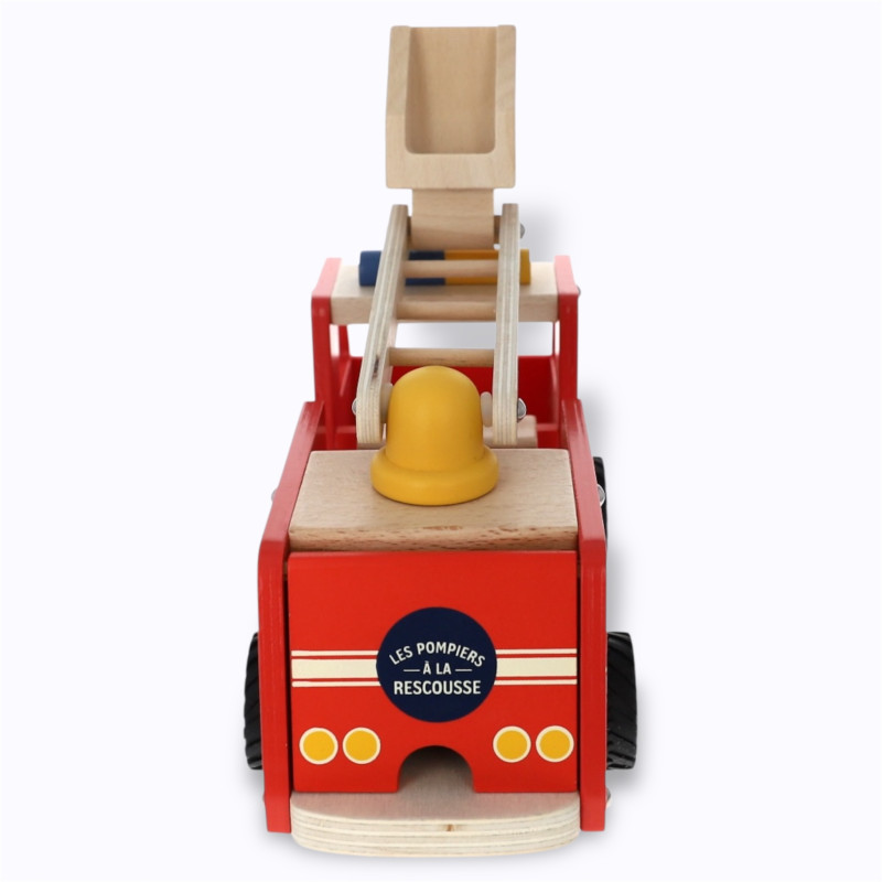 Camion de pompiers en bois rouge Le Petit Souk avec échelle articulée