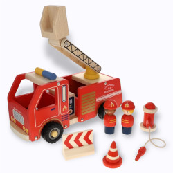 Camion de pompiers en bois rouge Le Petit Souk avec échelle articulée
