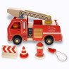 Camion de pompiers en bois rouge Le Petit Souk avec échelle articulée