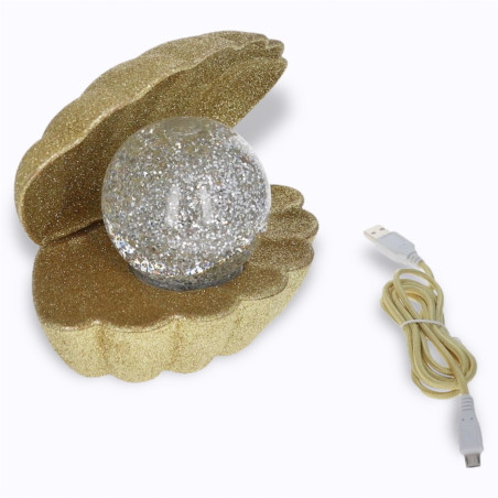 Lampe coquillage à paillettes dorées Le Petit Souk lumineuse et décorative