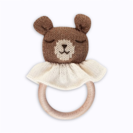 Anneau de dentition ourson noisette Main Sauvage en coton bio et bois d’érable