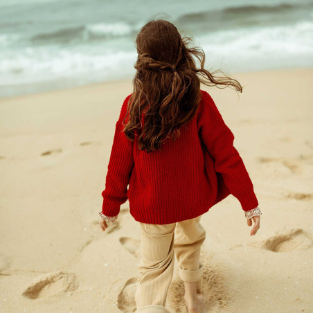 Cardigan enfant laine recyclée rouge vêtements pour enfant
