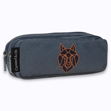 Trousse double Loup bleu pratique et stylée pour la papeterie