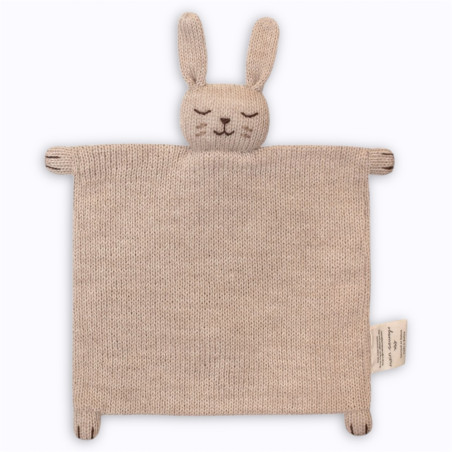 Doudou lapin plat tricoté sable Main Sauvage peluches bébé